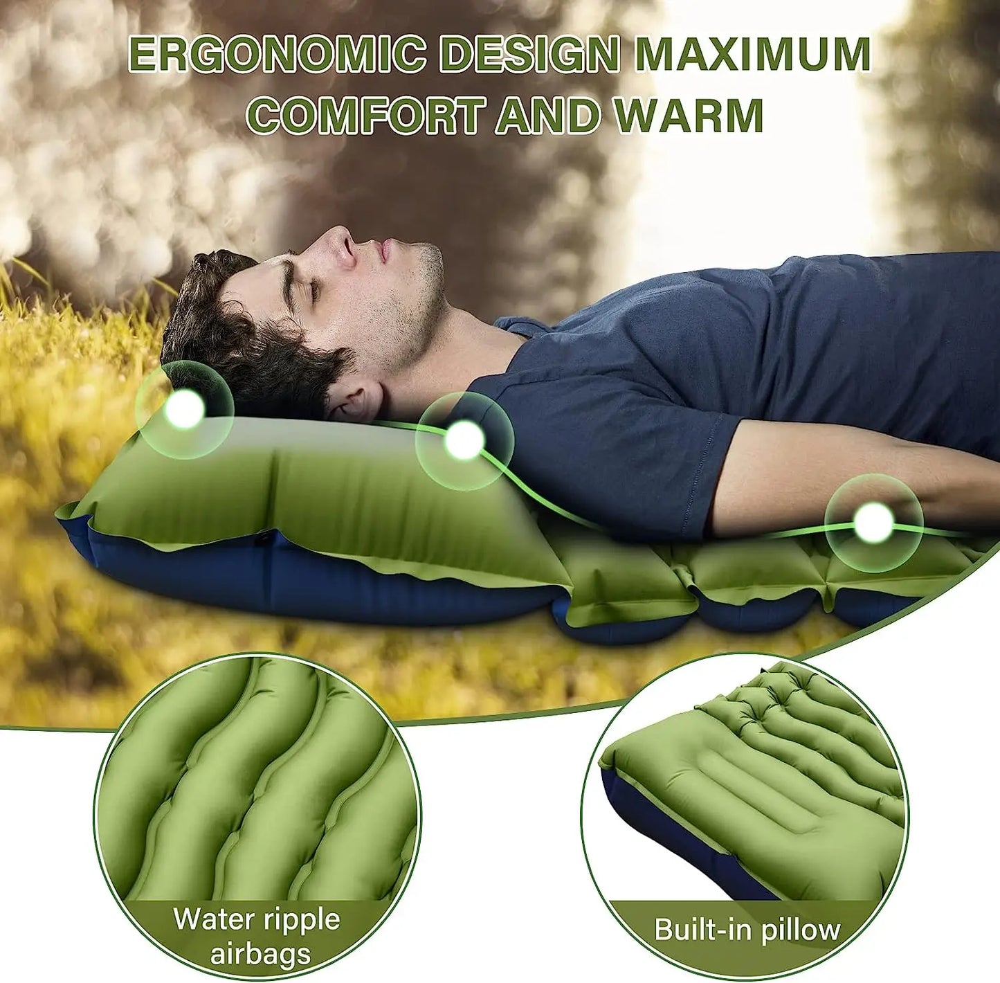 Inflatable Sleeping Mat With Built-In Pillow For Outdoor Adventures